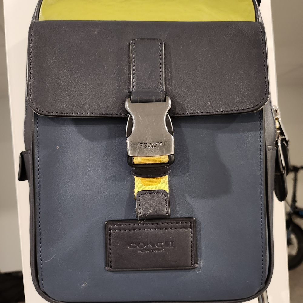 Coach Men’s Navy and Yellow Leather Crossbody Bag